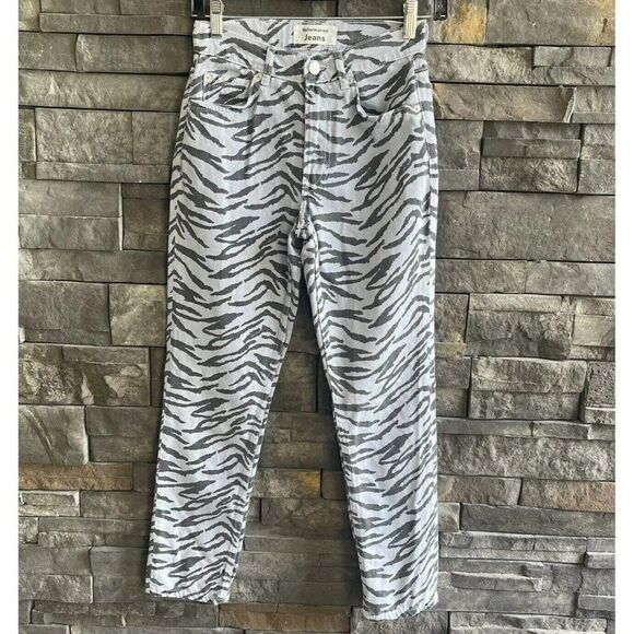 Reformation Women's Julia Crop‎ High Cigarette Zebra Jeans Blue/Gray Waist 23 - Picture 1 of 5